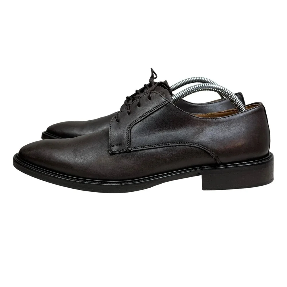 Wall+Water Men Derby Shoes Leather Pointed Toe Lace Up Brown Sz 10 Made In Italy